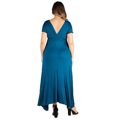 Plus Size 24seven Comfort Apparel Empire Waist V-Neck Maxi Dress