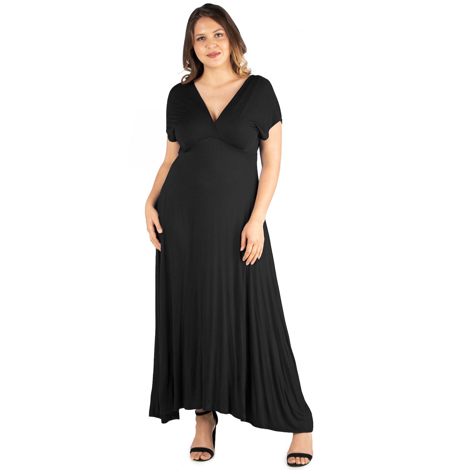 Женские платья 24Seven Comfort Apparel Plus Size 24seven Comfort Apparel Empire Waist V-Neck Maxi Dress