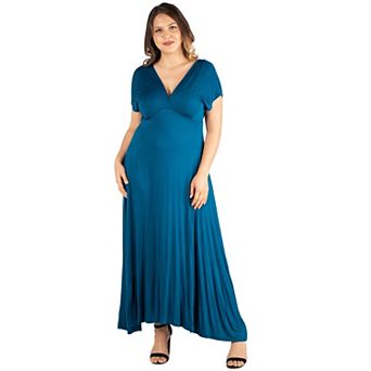 Plus Size 24seven Comfort Apparel Empire Waist V-Neck Maxi Dress