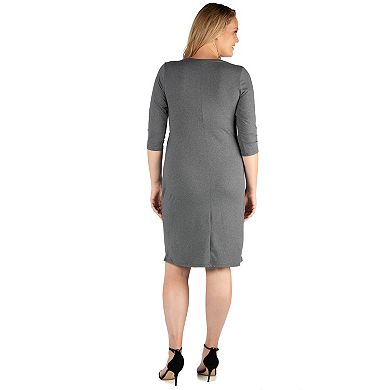 Plus Size 24seven Comfort Apparel Knee Length V-Neck Dress