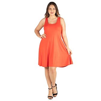 Plus Size 24seven Comfort Apparel Fit and Flare Knee Length Tank Top Dress