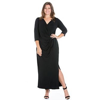 Plus Size 24seven Comfort Apparel Fitted V-Neck Side Slit Maxi Dress