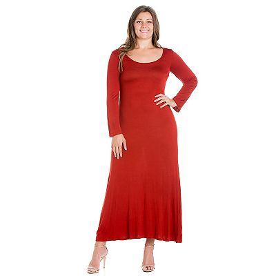 knee length dresses for ladies Red Plus Size Abstract Print Notch V Neck High Waist Maxi Dress Red / 1x / 100%Polyester main image 1