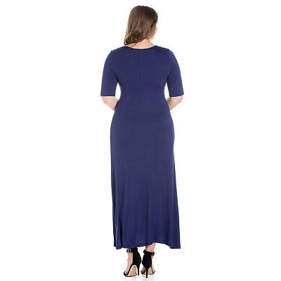 Plus Size 24seven Comfort Apparel Elbow Length Sleeve Maxi Dress, Women's, Size: 3XL, Blue