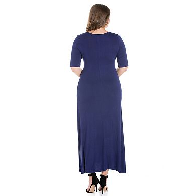 Plus Size 24seven Comfort Apparel Elbow Length Sleeve Maxi Dress