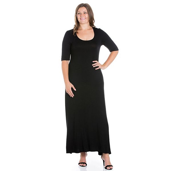 Plus Size 24seven Comfort Apparel Elbow Length Sleeve Maxi Dress