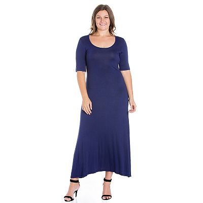 Plus Size 24seven Comfort Apparel Elbow Length Sleeve Maxi Dress, Women's, Size: 2XL, Blue