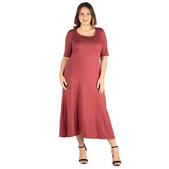 Plus Size 24seven Comfort Apparel Elbow Length Sleeve Maxi Dress