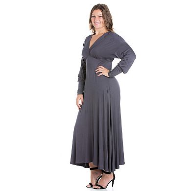 Plus Size 24seven Comfort Apparel V-Neck Long Sleeve Maxi Dress