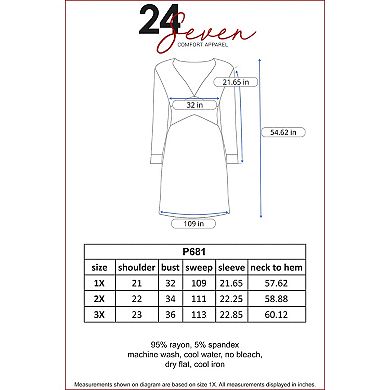 Plus Size 24seven Comfort Apparel V-Neck Long Sleeve Maxi Dress