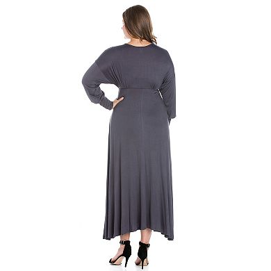 Plus Size 24seven Comfort Apparel V-Neck Long Sleeve Maxi Dress