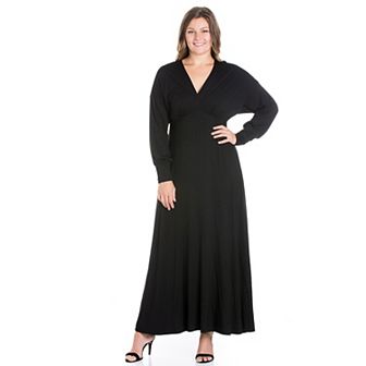 Plus Size 24seven Comfort Apparel V-Neck Long Sleeve Maxi Dress