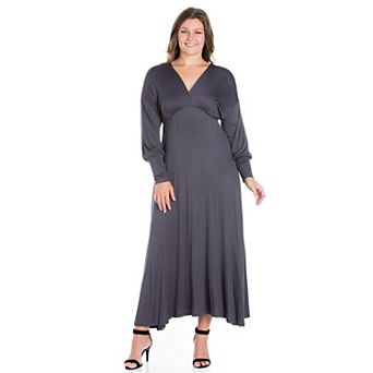 Plus Size 24seven Comfort Apparel V-Neck Long Sleeve Maxi Dress