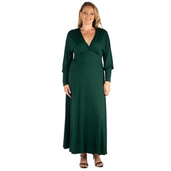 Plus Size 24seven Comfort Apparel V-Neck Long Sleeve Maxi Dress