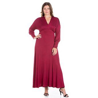 Plus Size 24seven Comfort Apparel V-Neck Long Sleeve Maxi Dress