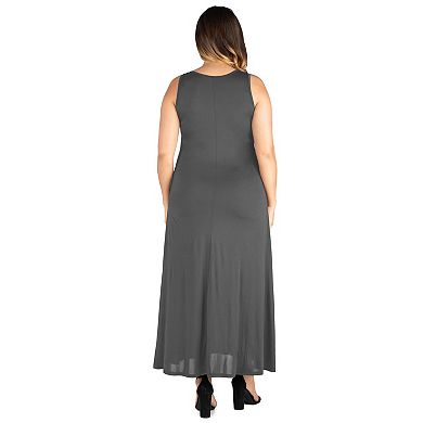 Plus Size 24seven Comfort Apparel Simple A-Line Tank Top Maxi Dress