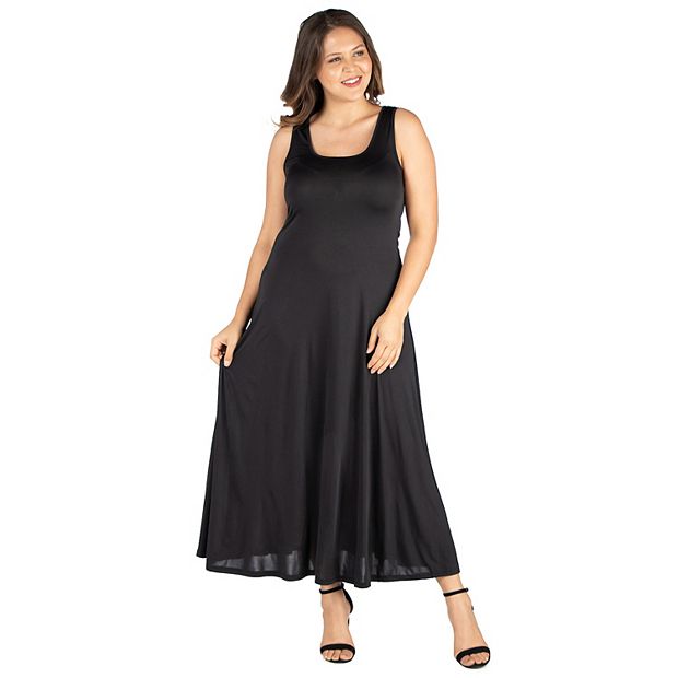 24seven Comfort Apparel Women's Scoop Neck Sleeveless Maxi Dress-Black-1X