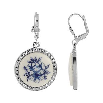 1928 Flower Enamel Round Drop Earrings