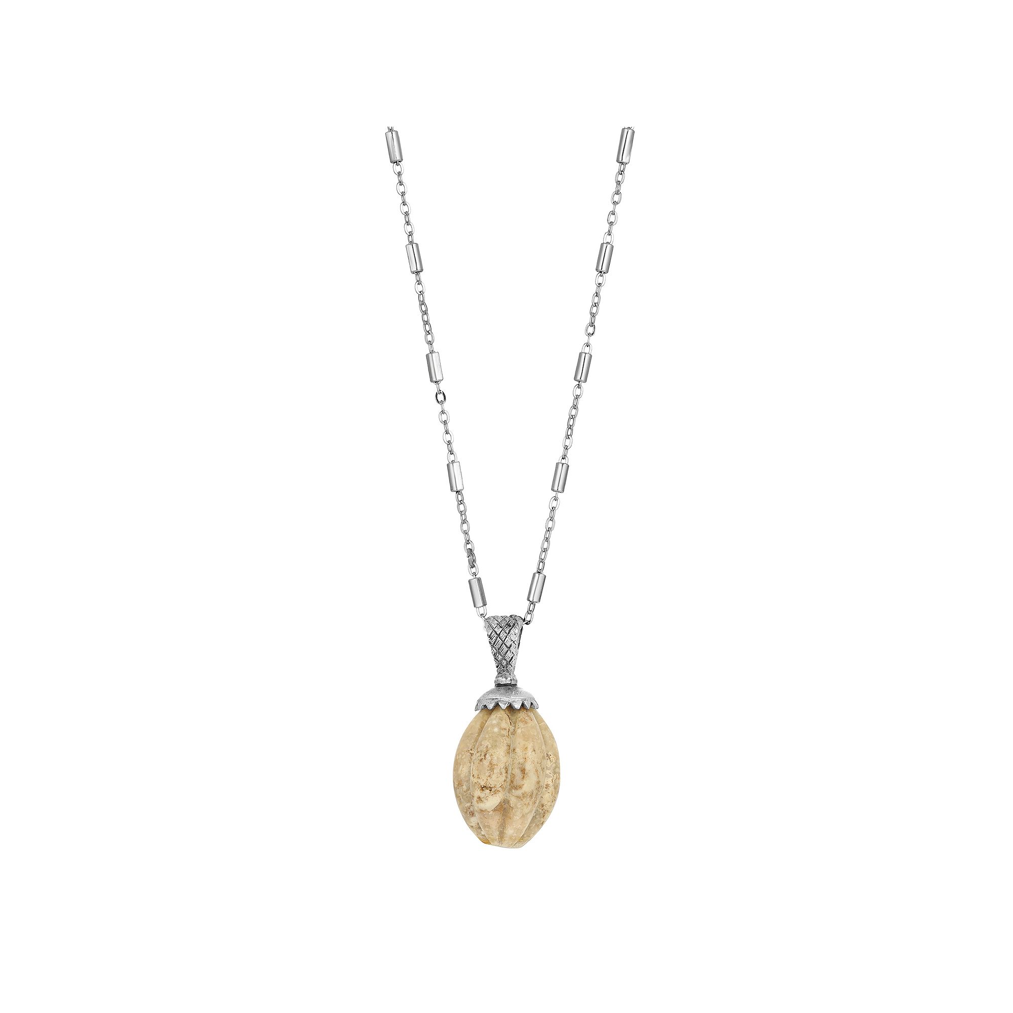 1928 Silver Tone Stone Pendant Necklace, Womens, Size: 26, Beige