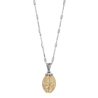 1928 Silver Tone Stone Pendant Necklace