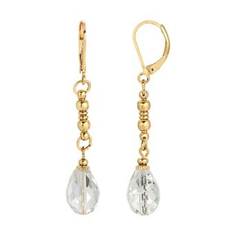 1928 Gold Tone Simulated Crystal Linear Drop Earrings