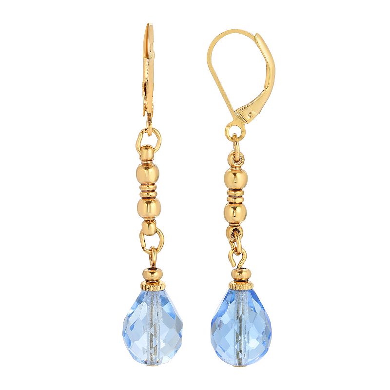 1928 Gold Tone Simulated Crystal Linear Drop Earrings, Womens, Blue