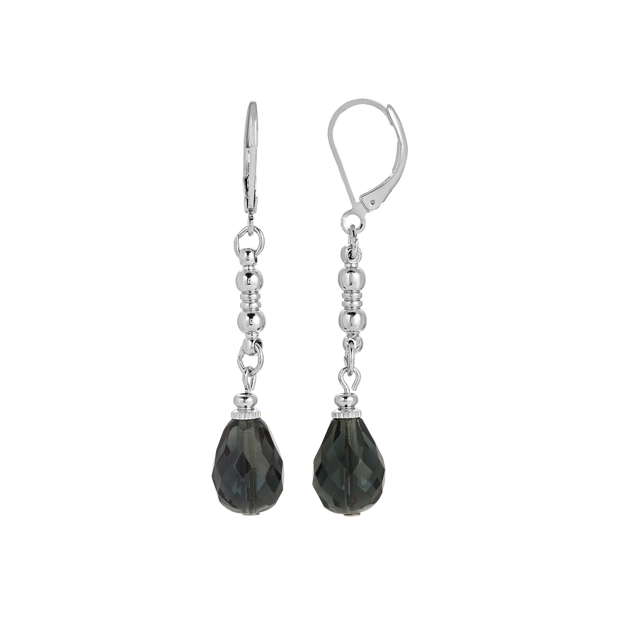 1928 Gold Tone Simulated Crystal Linear Drop Earrings, Womens, Silver Tone