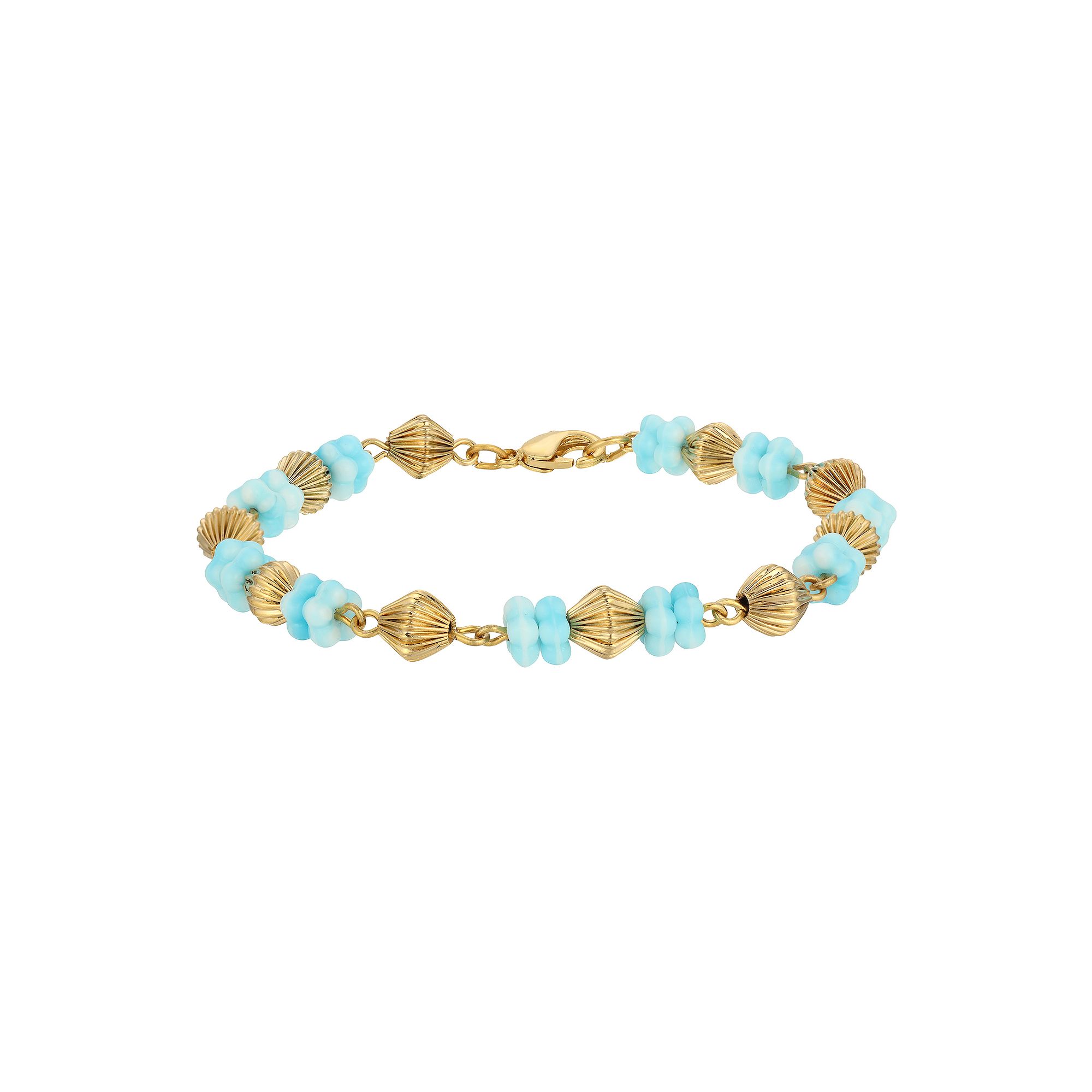 1928 14k Gold Dipped Flower Bead Bracelet, Womens, Blue