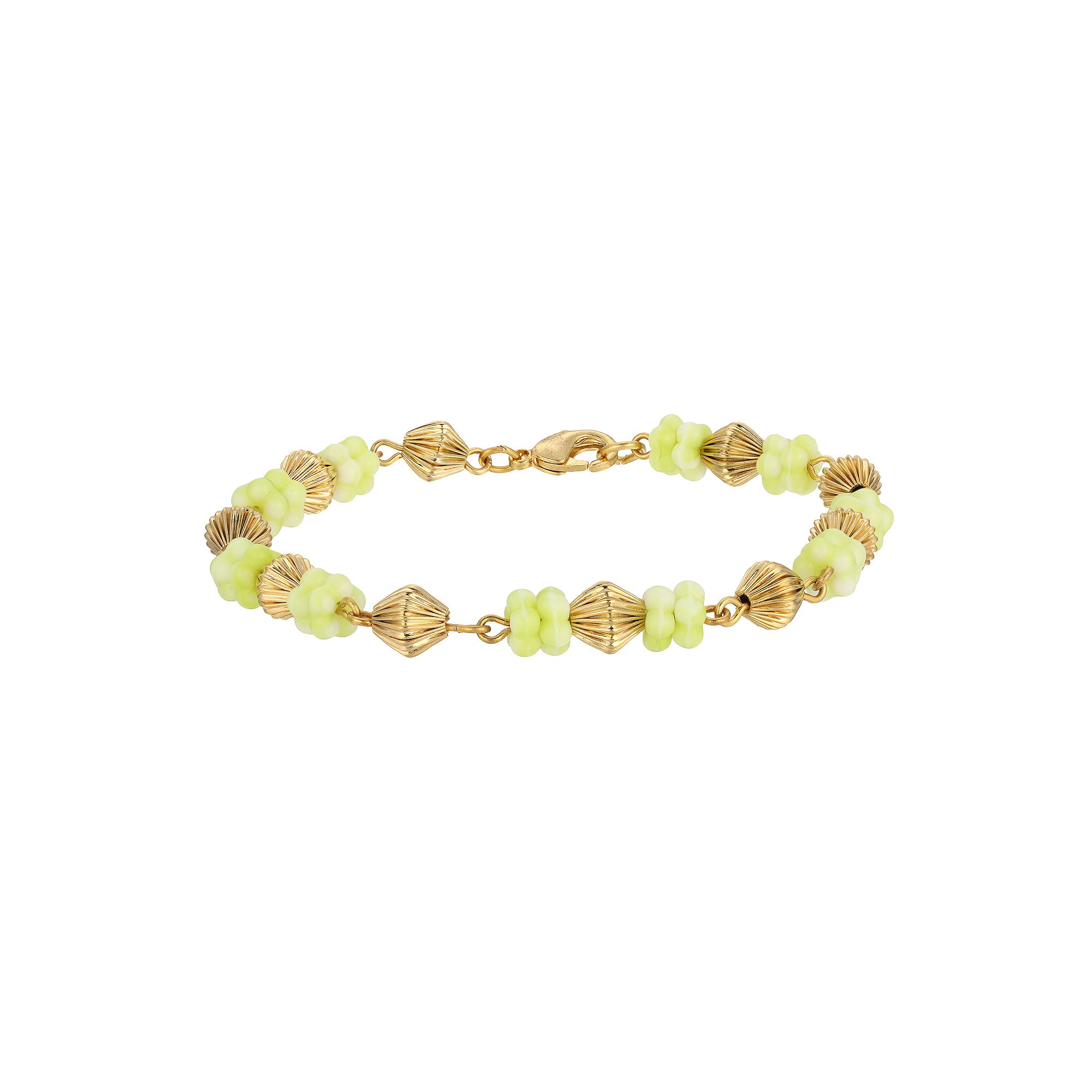 1928 14k Gold Dipped Flower Bead Bracelet, Womens, Green