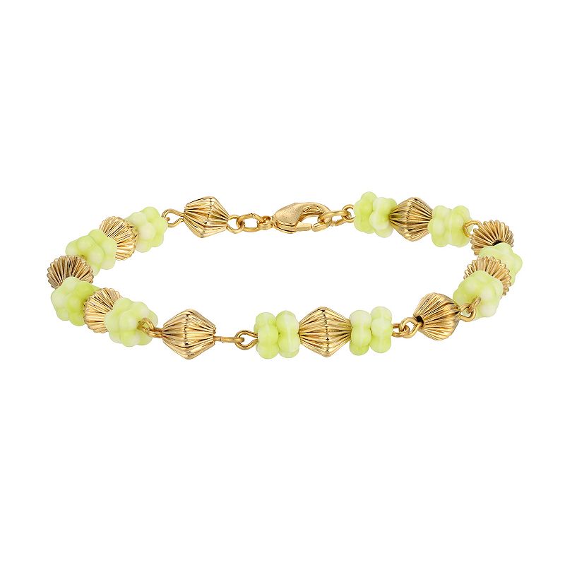 54697456 1928 Gold Tone Flower Bead Bracelet, Womens, Green sku 54697456