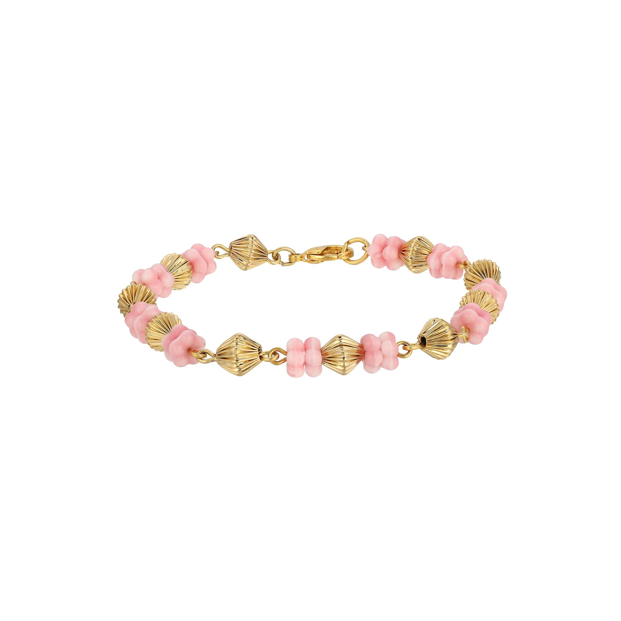 1928 14k Gold Dipped Flower Bead Bracelet, Womens, Pink