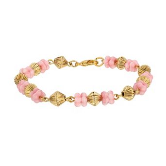 1928 14k Gold Dipped Flower Bead Bracelet