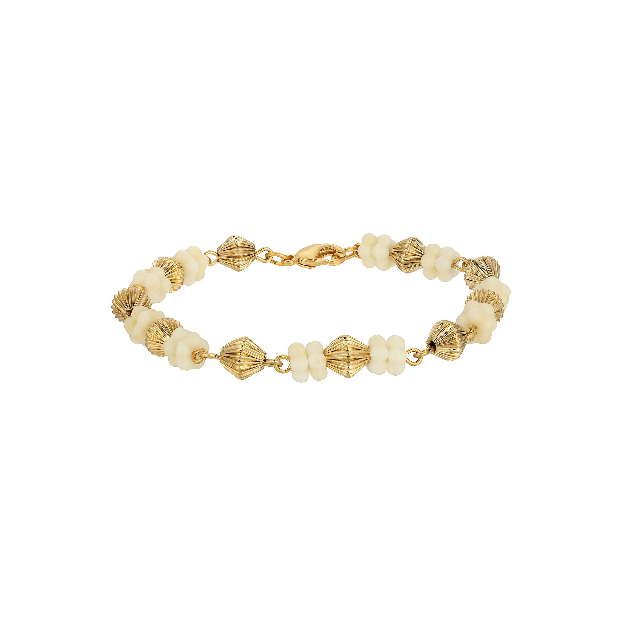 1928 14k Gold Dipped Flower Bead Bracelet, Womens, White