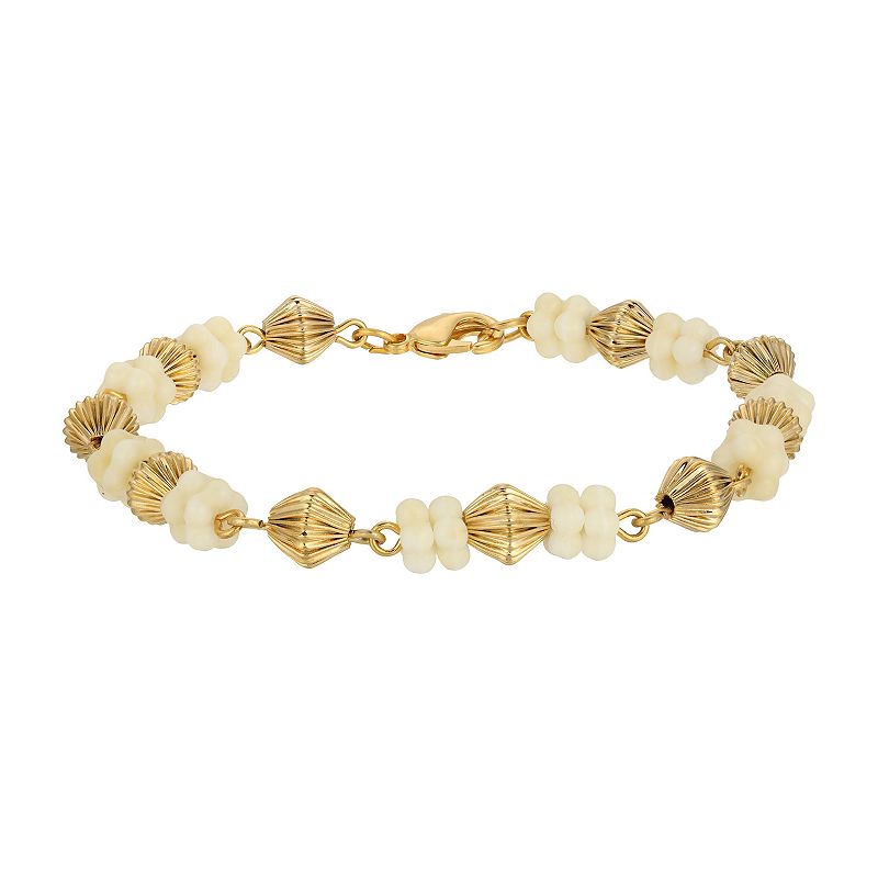 75249331 1928 Gold Tone Flower Bead Bracelet, Womens, White sku 75249331