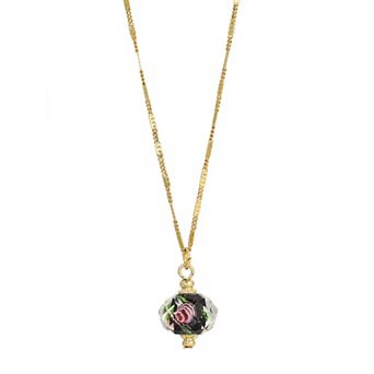 1928 Gold Tone Flower Bead Necklace
