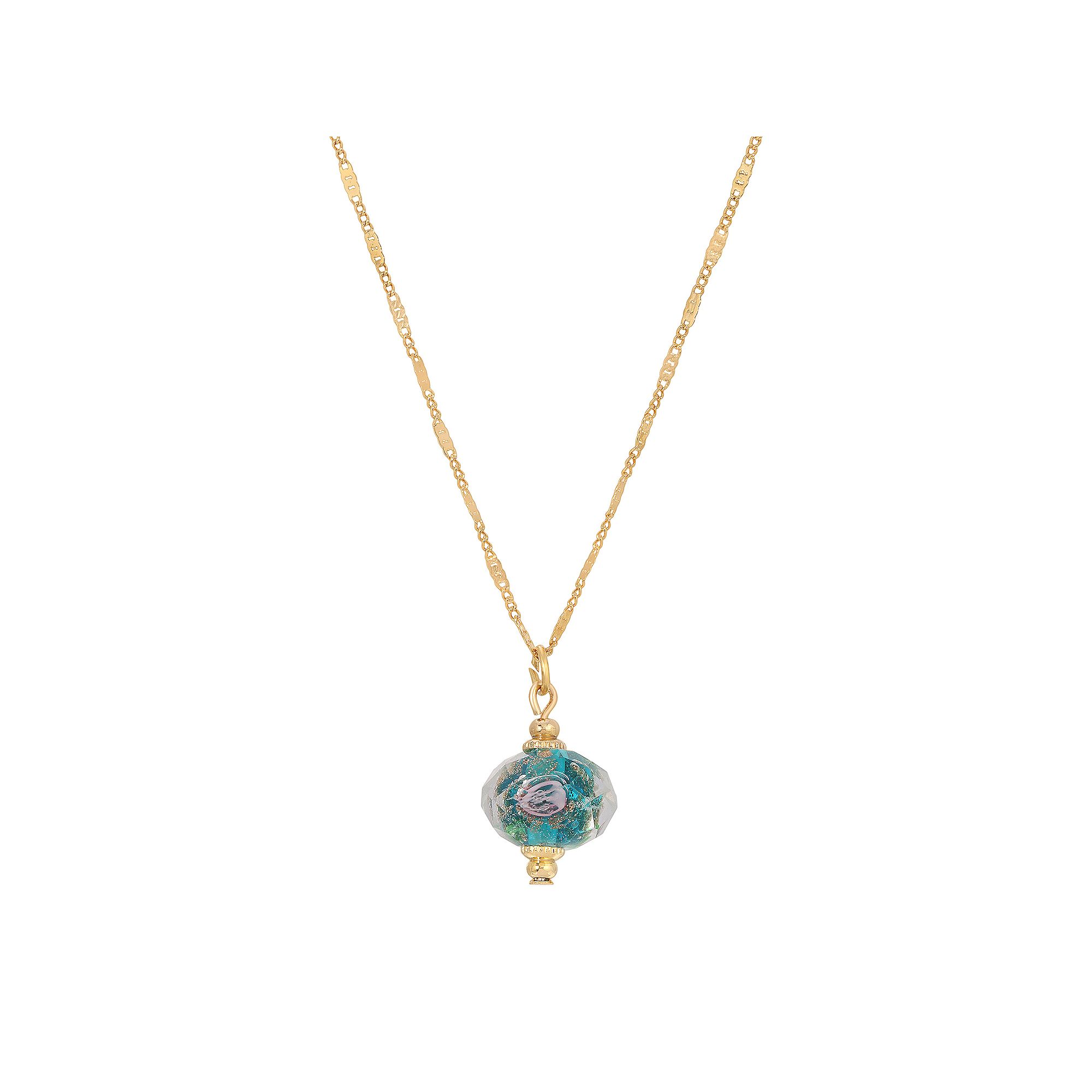 1928 Gold Tone Flower Bead Necklace, Womens, Size: 14, Blue