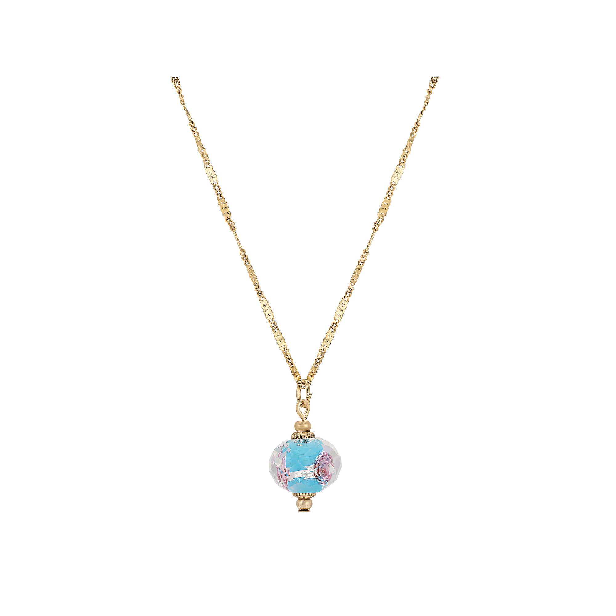 1928 Gold Tone Flower Bead Necklace, Womens, Size: 14, Green