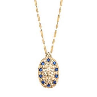 1928 Gold Tone Oval Cross Crystal Accent Necklace