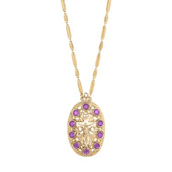 1928 Gold Tone Oval Cross Crystal Accent Necklace