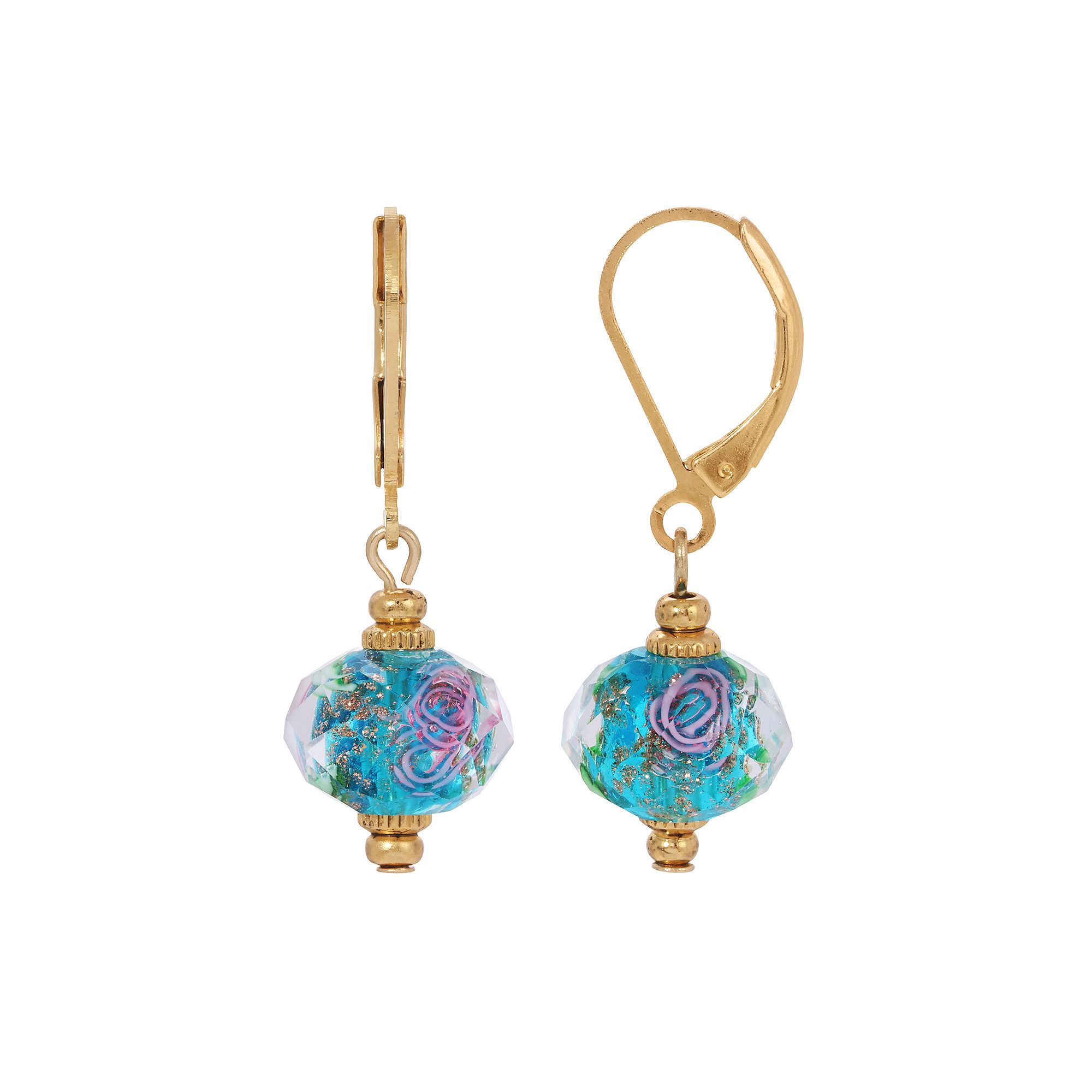 1928 Gold Tone Clear Crystal Rose Bead Drop Earrings, Womens, Blue