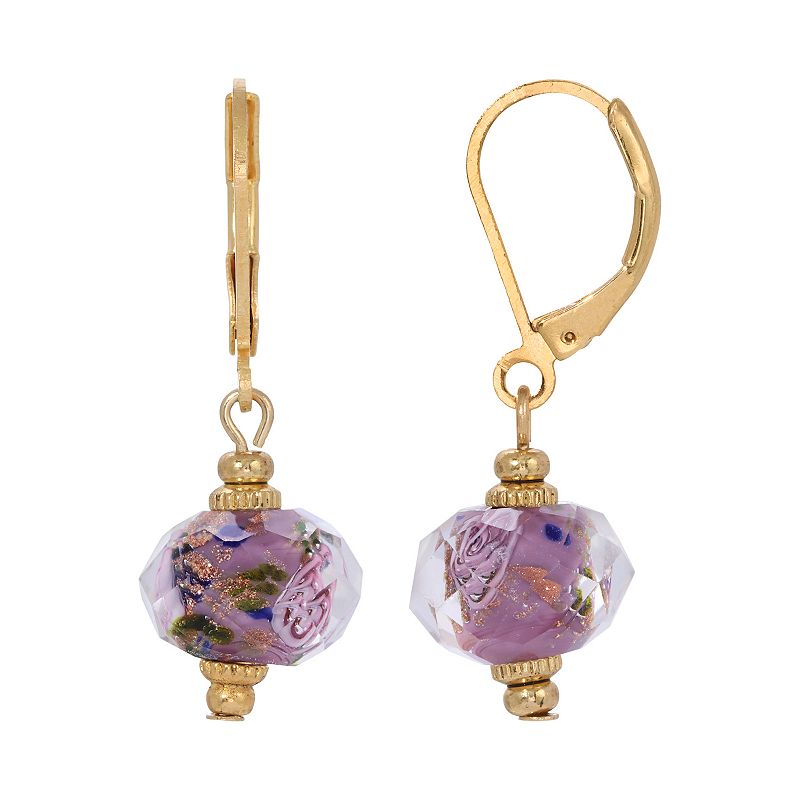 1928 Gold Tone Clear Crystal Rose Bead Drop Earrings, Womens, Purple