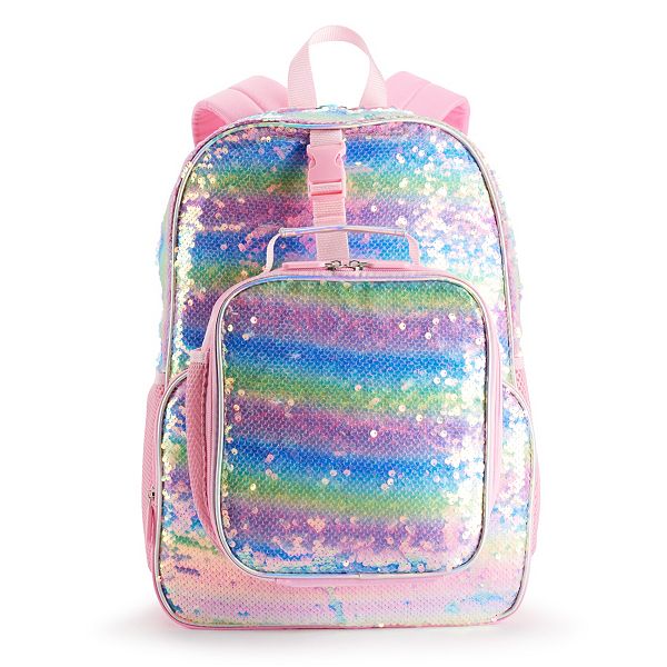 Love @ First Sight Fashion Ombré Rainbow Sequin Backpack & Lunch Bag Set