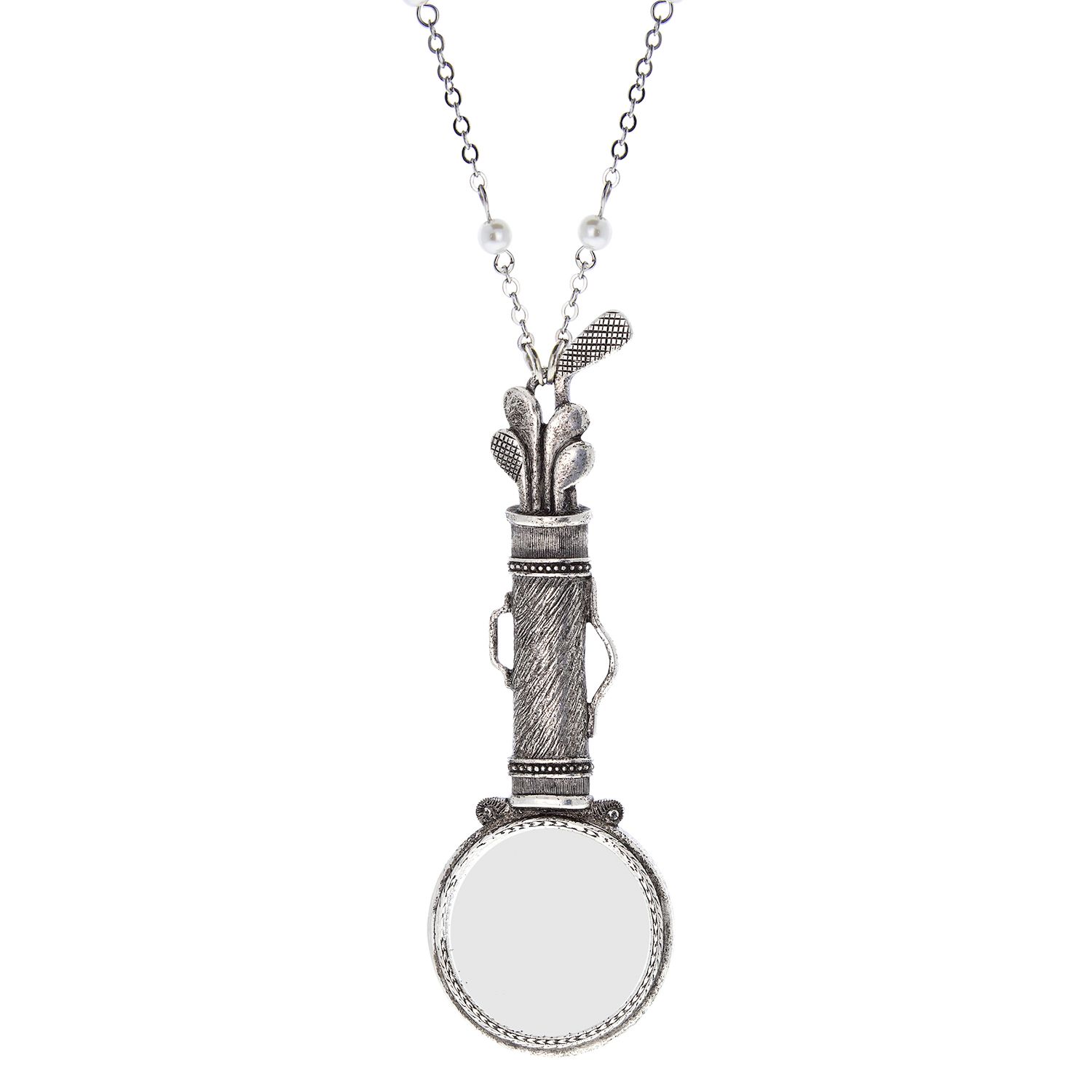 1928 Filigree Heart Magnifying Glass Necklace, Women's, Silver
