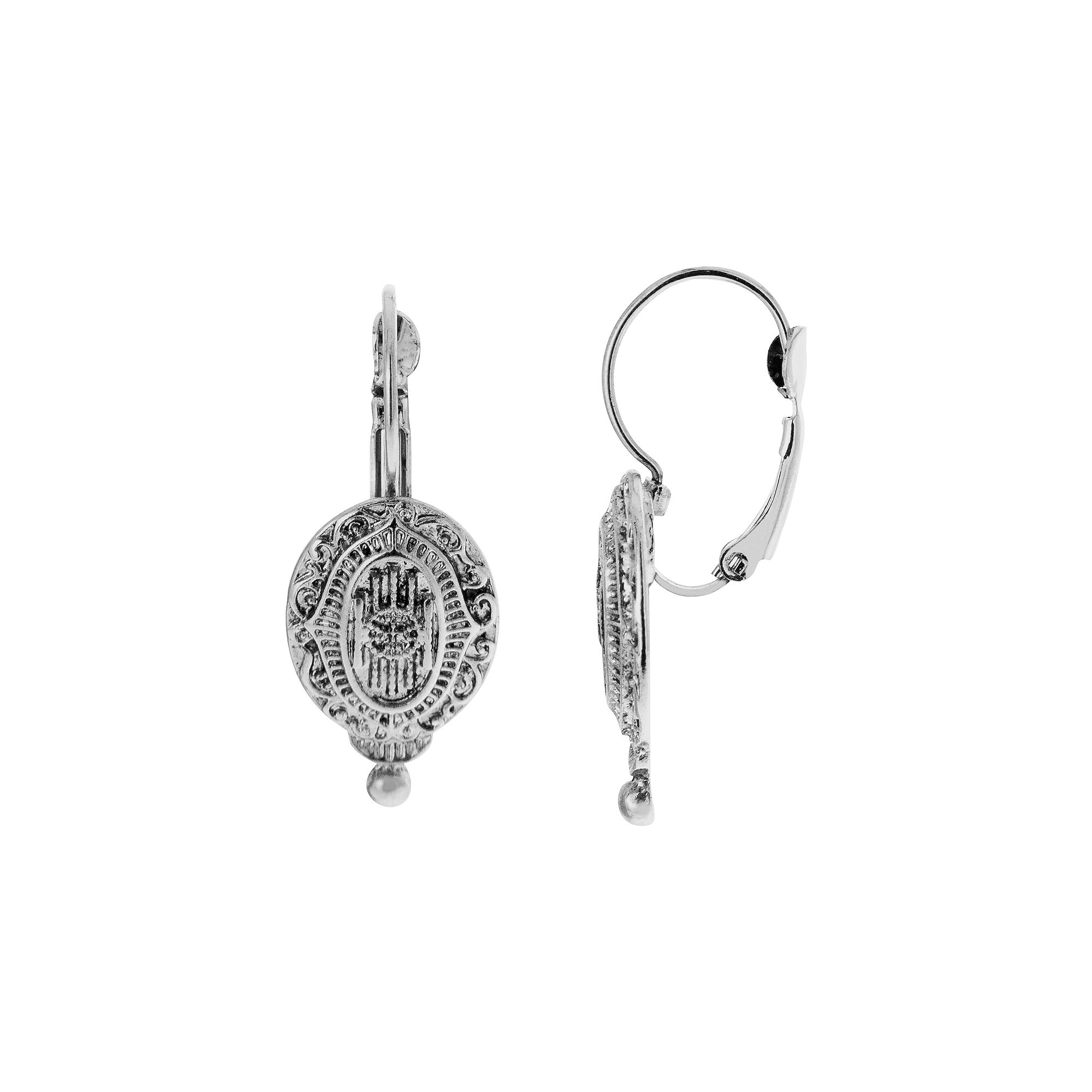 1928 Silver Tone Oval Drop Earrings, Womens, Grey