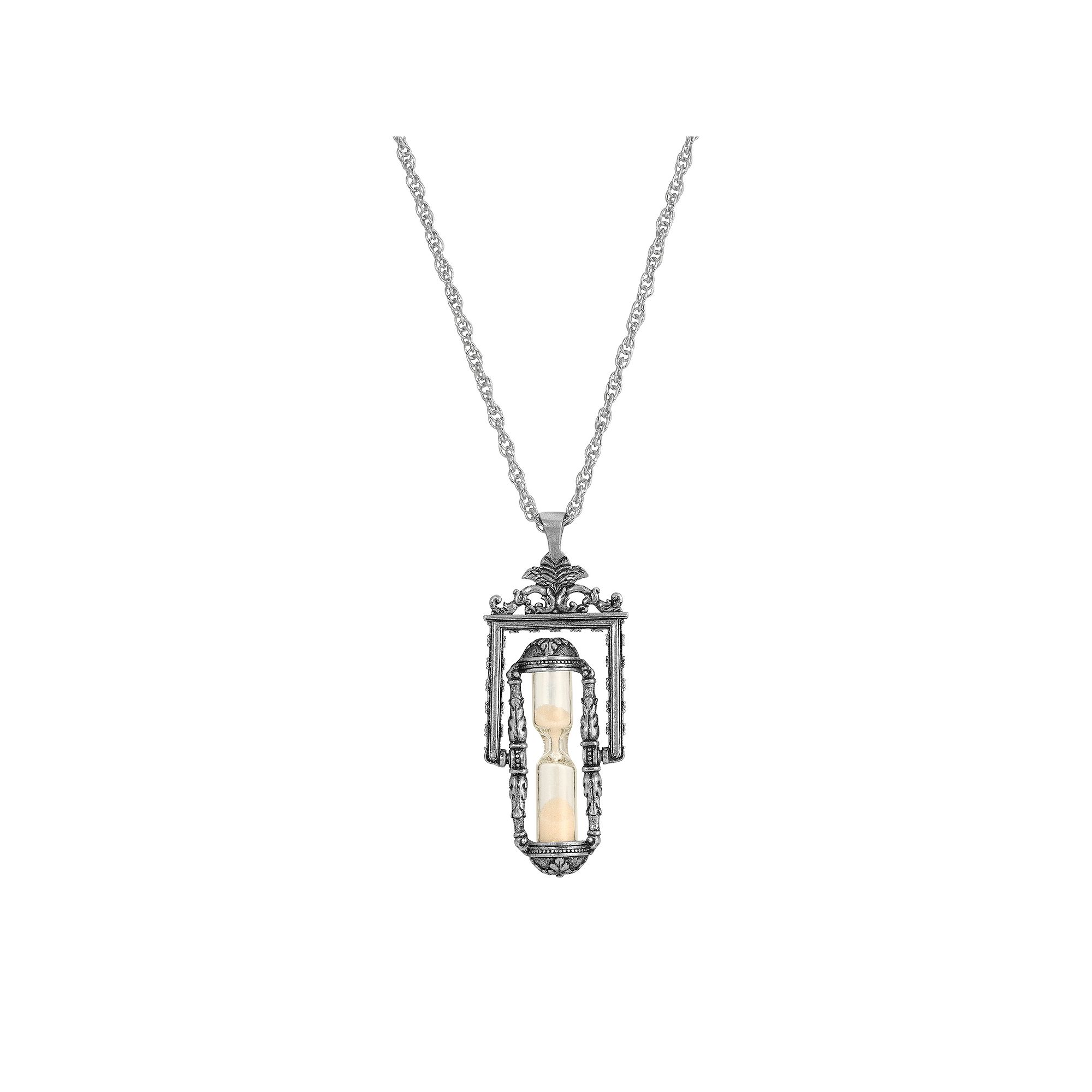 1928 Silver Tone Hourglass Pendant Necklace, Womens, Size: 30, Grey