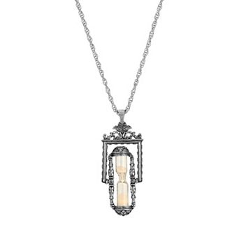 1928 Silver Tone Hourglass Pendant Necklace
