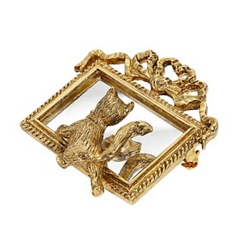 1928 Gold Tone Cat Mirror Pin