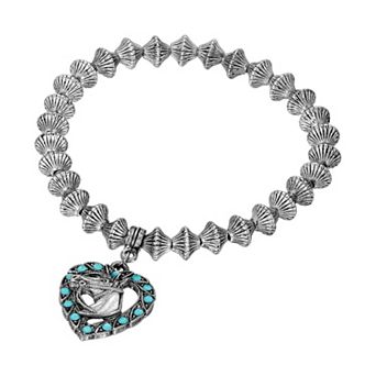 1928 Pewter Tone Turquoise Crystal Horse Head Heart Bracelet