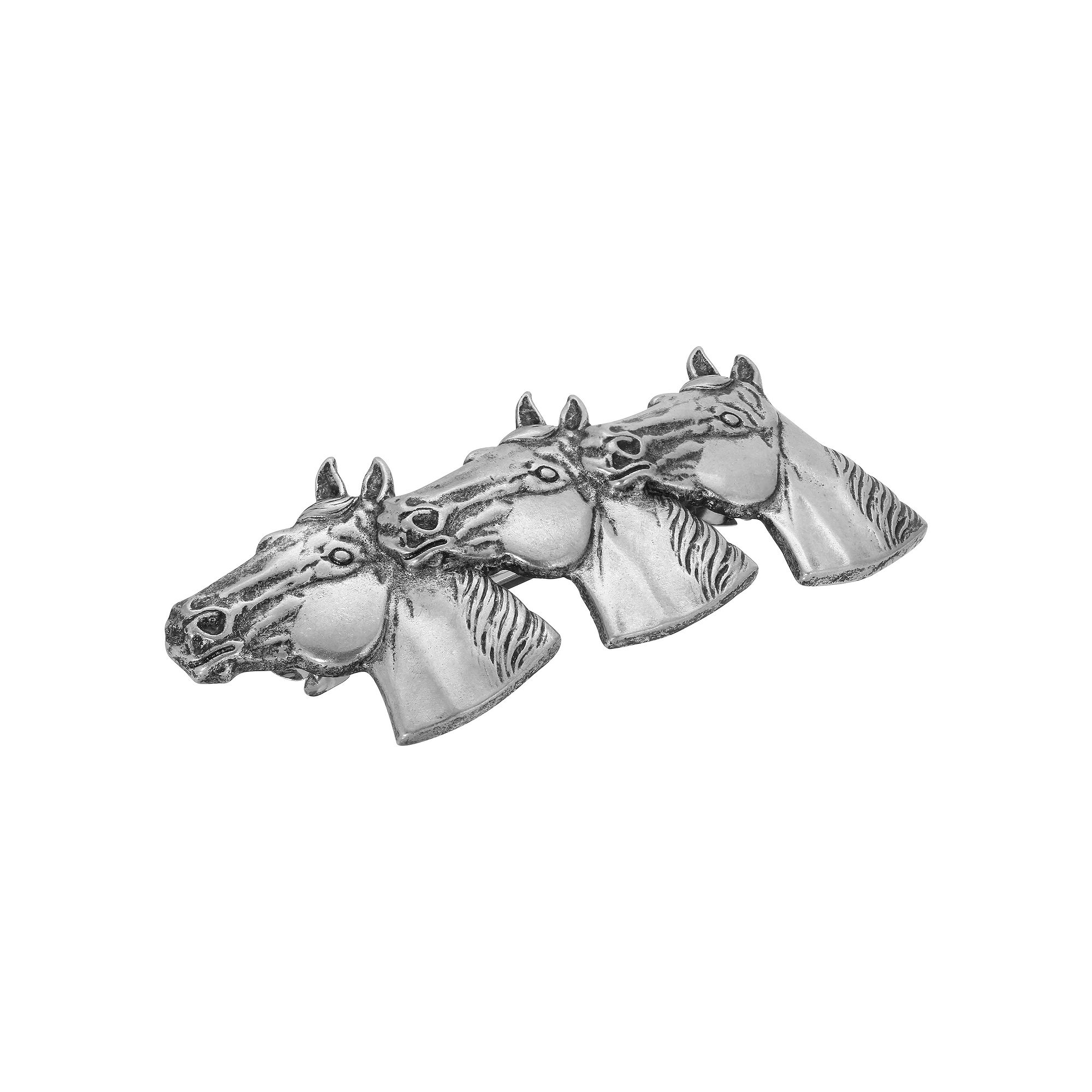 1928 Pewter Horse Heads Hair Barrette, Grey