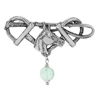 1928 Pewter Tone Turquoise Bead Horse Pin